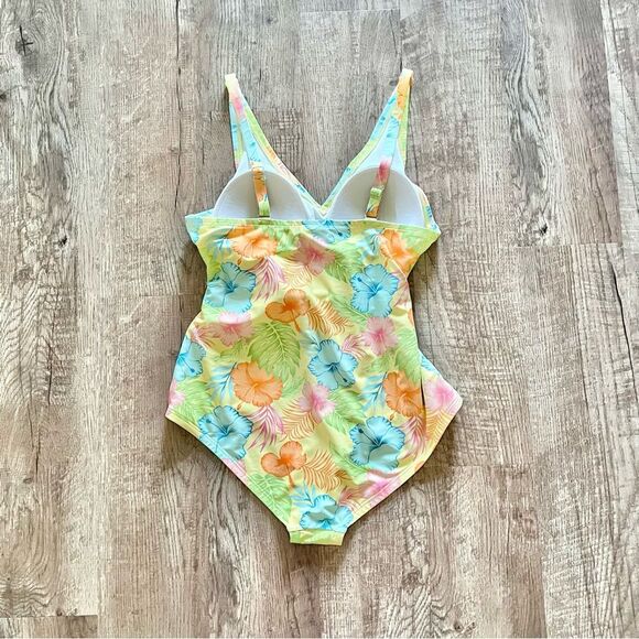 Ruffle Butts pink blue Floral Swimsuit one piece modest tie waist size medium - Picture 3 of 5